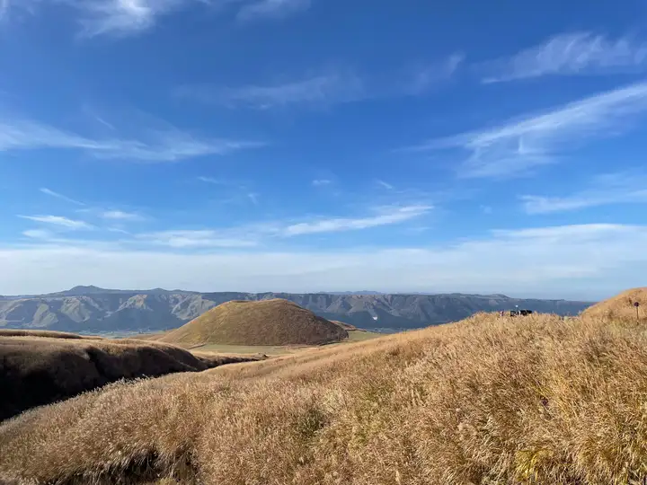 Komezuka volcanic cone in Aso region, brown during autumn